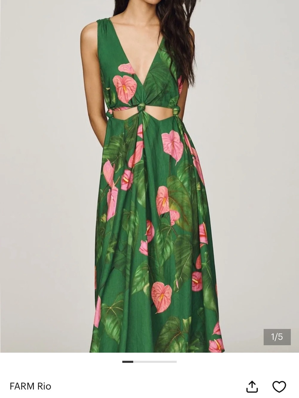 FARM Rio Linen Blend V-neck cutout midi dress-XS-NWT